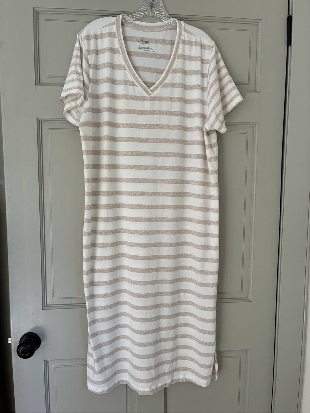 Haven Well Within Sleep Midi Dress Organic Cotton V Neck Cozy Comfy Striped XL